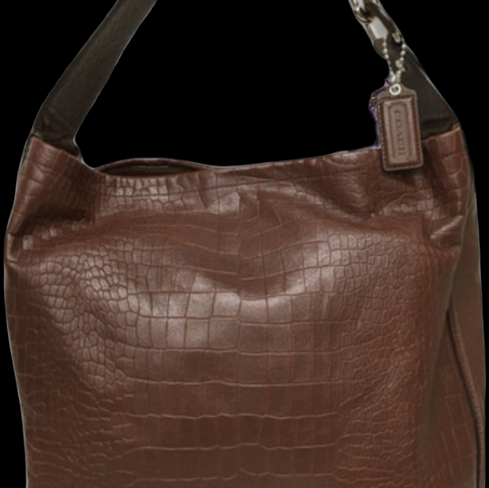 Coach Vintage D.brown Croc embossed hobo with wristlet - Picture 9 of 12